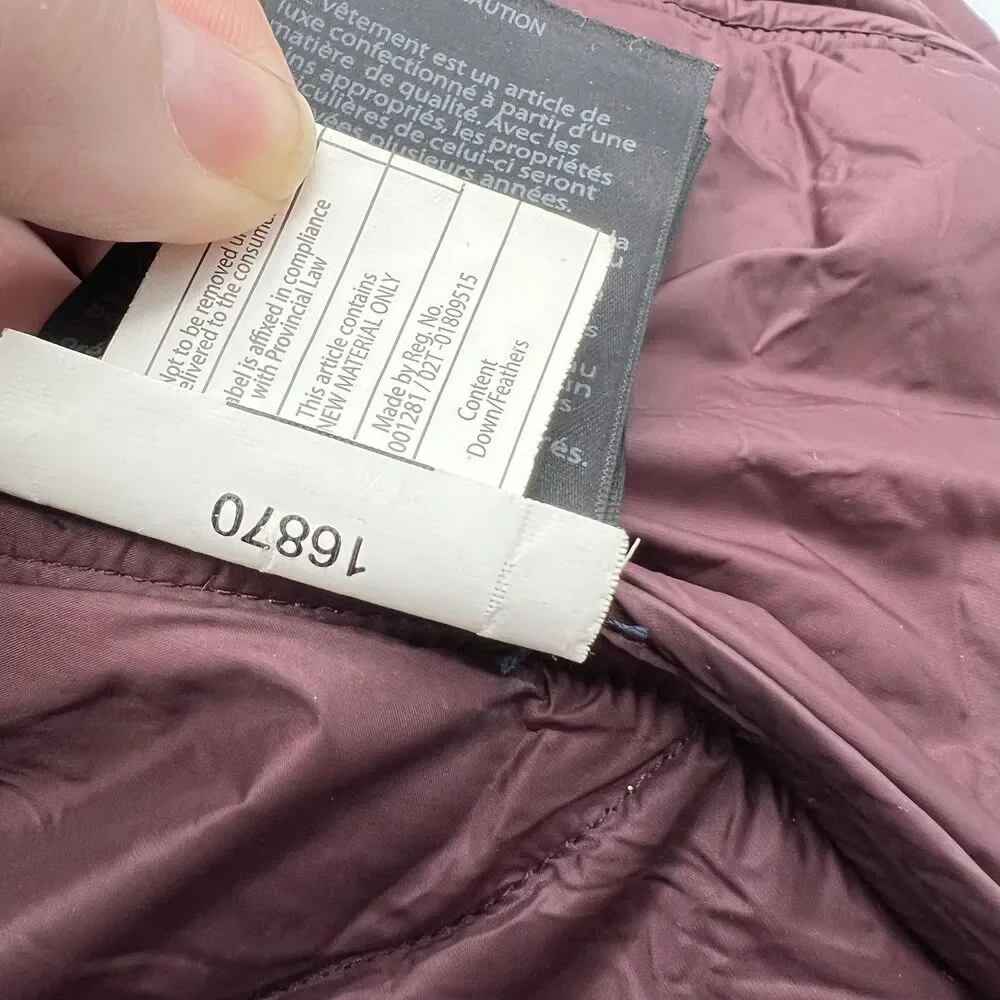 Mackage Down Puffer Coat Womens Large Burgundy Nylon Leather Trim Jacket - Picture 13 of 14